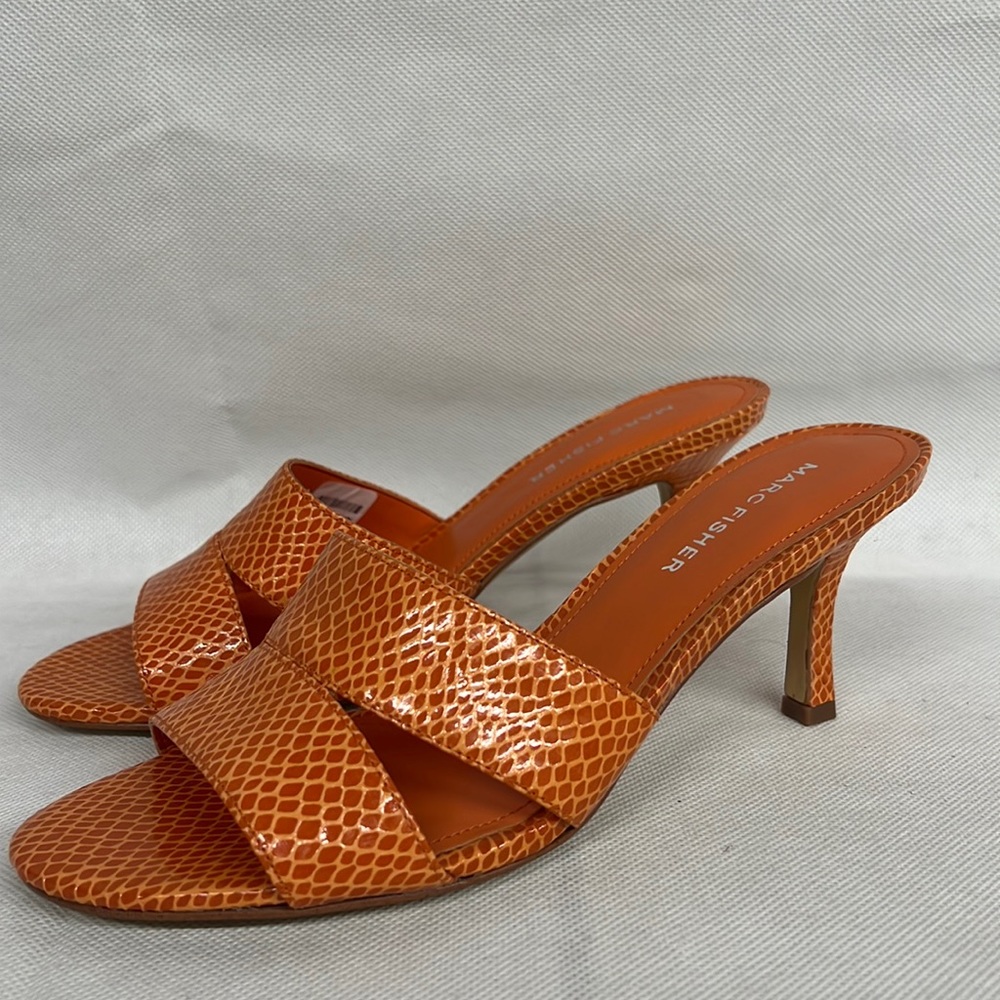 NEW Marc Fisher Queta Sandal Snakeskin Animal Print Strappy Open Sandal orange - Picture 1 of 7